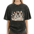 thumbnail image 1 of Black Washed Easter Three Bunnies Floral Tshirt Graphic Tees Shirts Easter Day Kawaii S-2XL Tops, 1 of 5