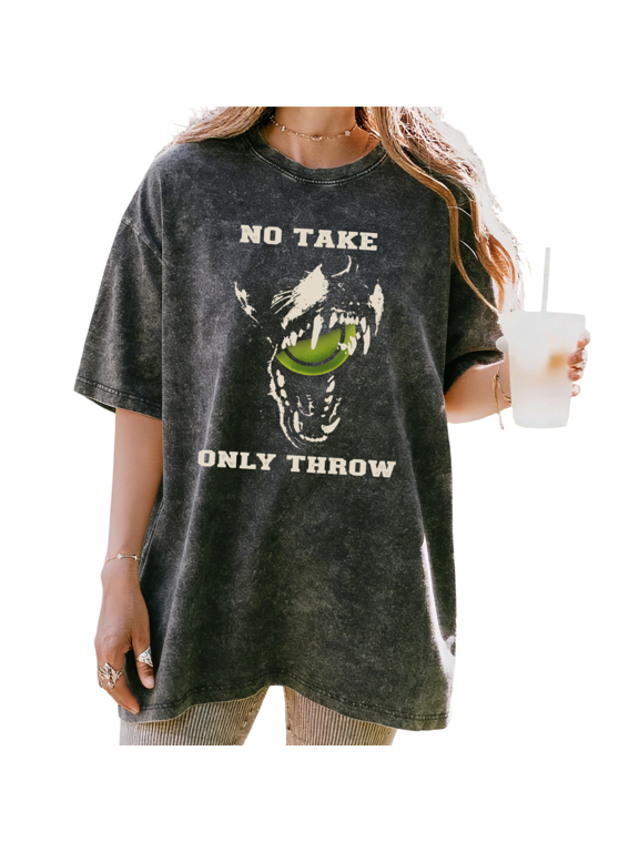 Black Washed No Take Only Throw Wolf Tennis Ball Graphic Tees Print Tshirt Shirts Casual Tops S-2XL