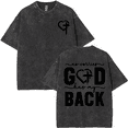thumbnail image 1 of Black Washed Print Tshirt Graphic Tees God Has My Back S-2XL Shirts Tops, 1 of 4
