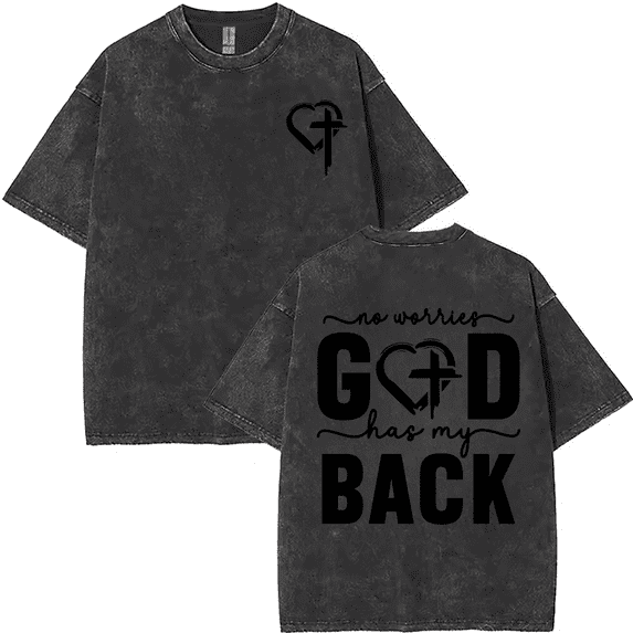 Black Washed Print Tshirt Graphic Tees God Has My Back S-2XL Shirts Tops