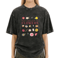 thumbnail image 1 of Black Washed Print Tshirt Graphic Tees Shirts Flower Language Design Casual Daily Wear S-2XL Tops, 1 of 5