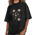 thumbnail image 1 of Black Washed Print Tshirt Graphic Tees Shirts Pastel Floral Garden Gen Z Cute Casual Hangout Wear S-2XL Tops, 1 of 5