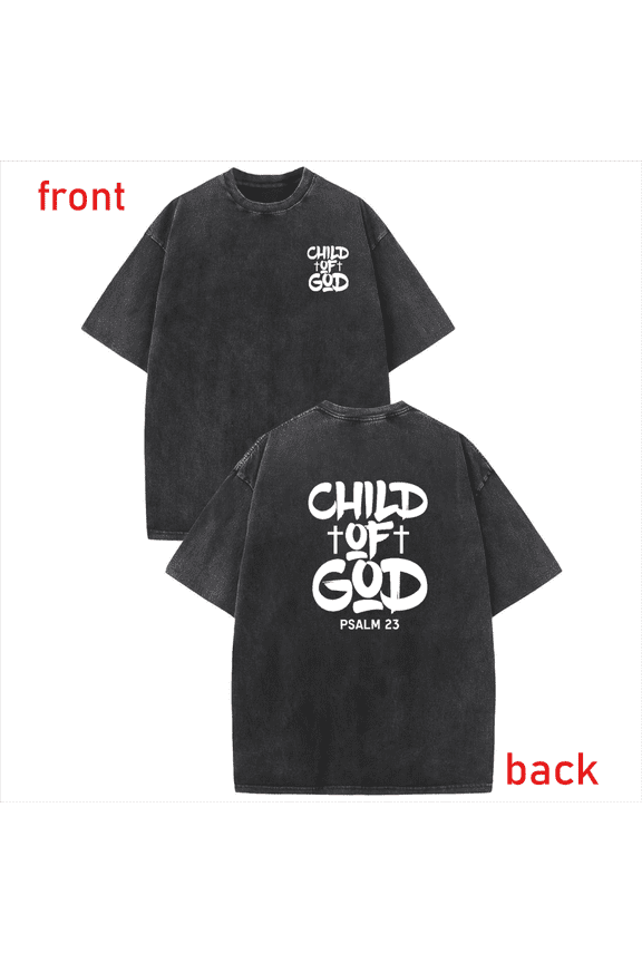 Black Washed Print Tshirt Graphic Tees Shirts Sharp White CHILD OF GOD Psalm 23 Printed Bible Group Campus Casual Wear S-2XL Tops