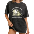 thumbnail image 1 of Black Washed Print Tshirt Graphic Tees Shirts Vintage AI Frog Geek Humor Casual Streetwear S 2XL Tops, 1 of 5
