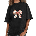 thumbnail image 1 of Black Washed Print Tshirt Graphic Tees Vintage Strawberry Bow Illustration Lightweight Shirts S-2XL Tops, 1 of 5