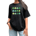 thumbnail image 1 of Black Washed Print Tshirt Multicolor Four Leaf Clover Graphic Tees All Over Print Shirts Playful Casual Tops S-2XL, 1 of 5