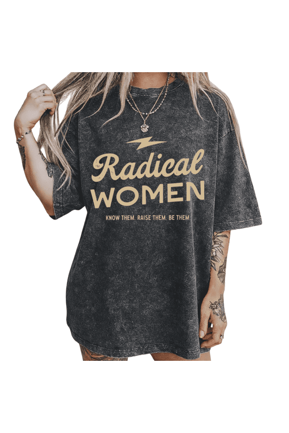 Black Washed Radical Women Tshirt Graphic Tees Shirts Retro Feminist Casual Tops S-2XL
