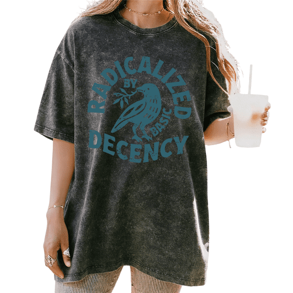 Black Washed Radicalized By Basic Decency Crow Graphic Tees Print Tshirt Shirts Casual Tops S-2XL