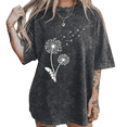 thumbnail image 1 of Black Washed S-2XL Fashion Dandelion Print Tshirt Wildflower Nature Lover Graphic Tops, 1 of 5