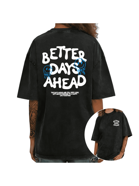 Black Washed S-2XL Fashion Smiley Face Print Tshirt Inspirational Good Vibes Graphic Tee Tops