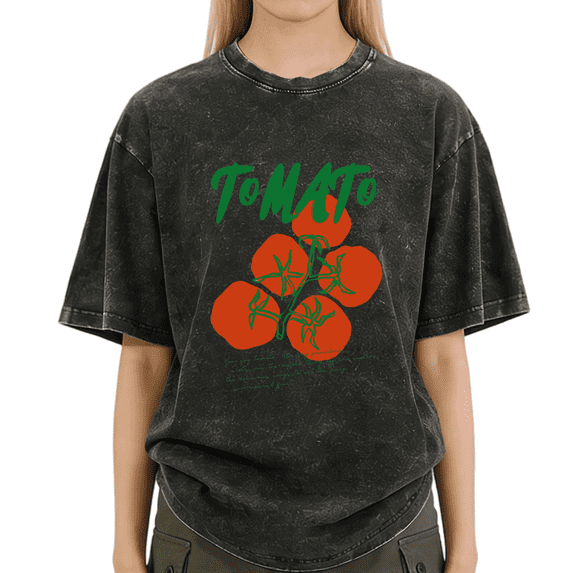 Black Washed S-2XL Tomato Vine Print Tshirt Graphic Tees Shirts Cottagecore Gardening Trend Tops