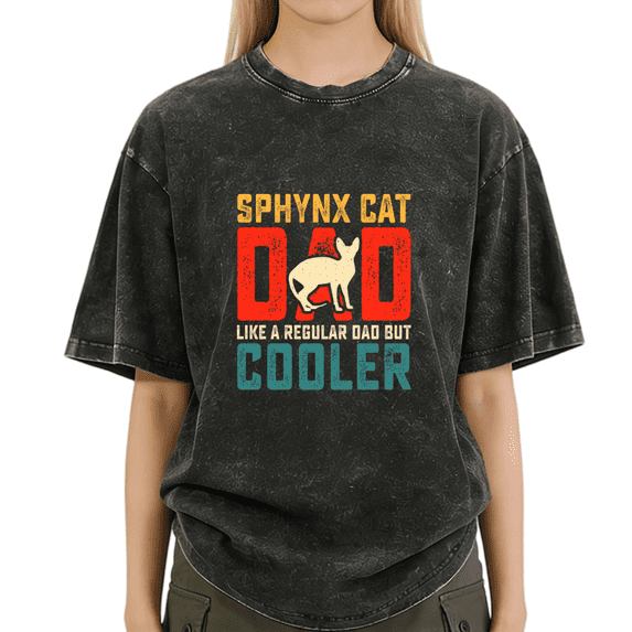 Black Washed Sphynx Cat Dad Print Tshirt Graphic Tees Shirts For Sphynx ...