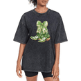 thumbnail image 1 of Black Washed St. Patrick Day Green Bow Cowboy Boots Graphic Tees Print Tshirt Shirts S-2XL for Daily Outfits Tops, 1 of 5