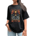 thumbnail image 1 of Black Washed Sun Floral Vintage Frame Print Tshirt Graphic Tees Shirts Boho Celestial Aesthetic Fall Casual Daily Weekend Outdoor Outfit Tops S-2XL, 1 of 5