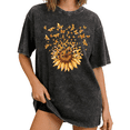 thumbnail image 1 of Black Washed Sunflower Butterfly Print Tshirt Graphic Tees Shirts Vintage Nature Casual Women Size S-2XL Tops, 1 of 5