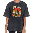 thumbnail image 1 of Black Washed World Best Cat Dad Ever Retro Cat Print Tshirt Graphic Tees Shirts Funny Cat Lover Fathers Day Gift Vintage Style S 2XL Tops, 1 of 5