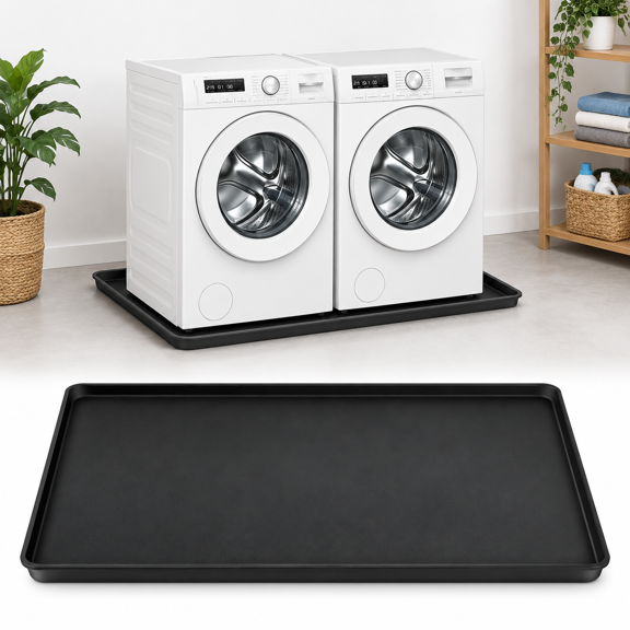 Black Washing Machine Drain Pan Mat 53.5"×27"×0.78" Silicone Floor Protector