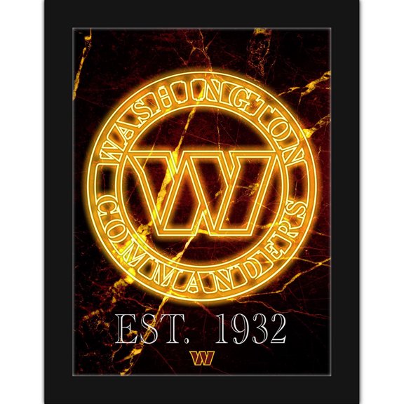 Black Washington Commanders 12'' x 16'' Framed Circle Logo Print