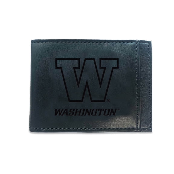 Black Washington Huskies Hybrid Leather Front Pocket Bi-Fold Wallet with Money Clip