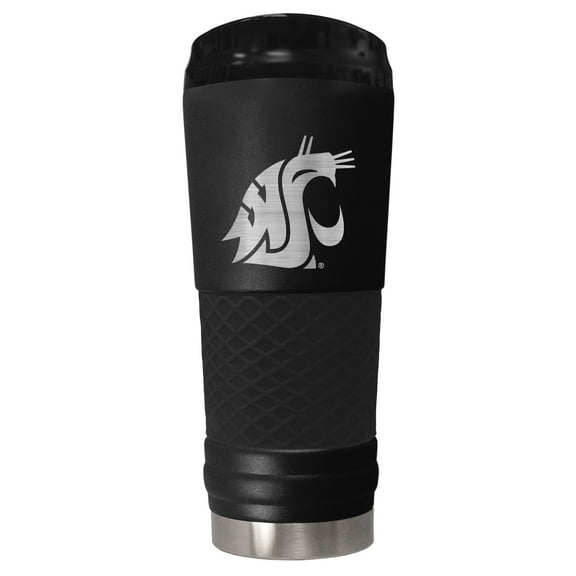 Washington State 24 ounce vacuum insulated stainless steel tumbler in black powder coat and laser etched team logo