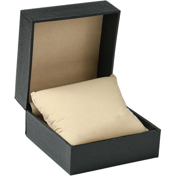 Black Watch Box Single 3.9x3.9x2.4 Inch Square Paper Covered Plastic Storage Gift Box Case with Pillow for DIY