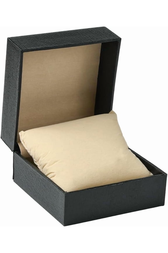 Black Watch Box Single 3.9x3.9x2.4 Inch Square Paper Covered Plastic Storage Gift Box Case with Pillow for DIY