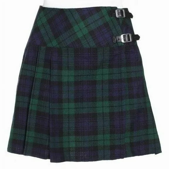 Black Watch Ladies Knee-Length Kilt Skirt 16" Tartan Pleated Design, Classic Scottish Style for Casual & Formal Wear
