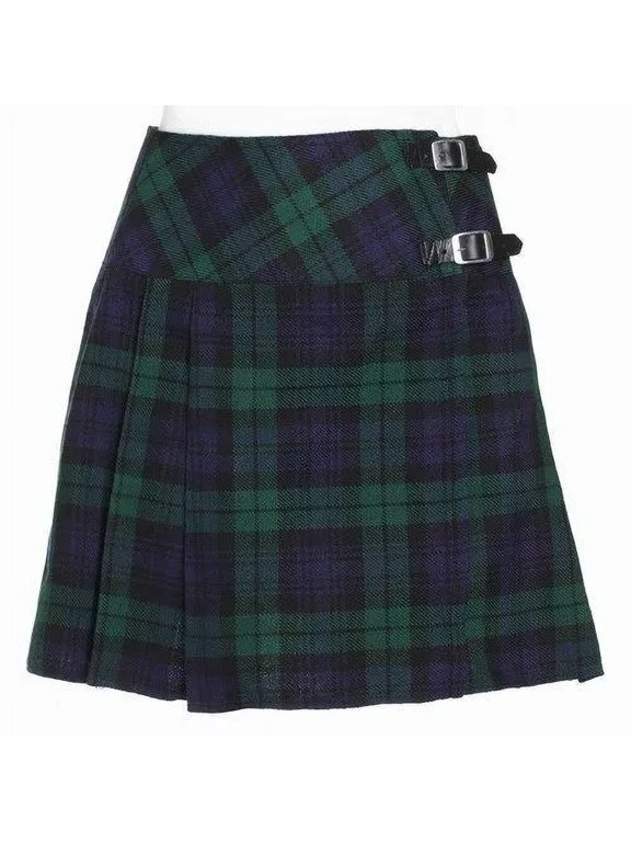 Black Watch Ladies Knee-Length Kilt Skirt 16" Tartan Pleated Design, Classic Scottish Style for Casual & Formal Wear