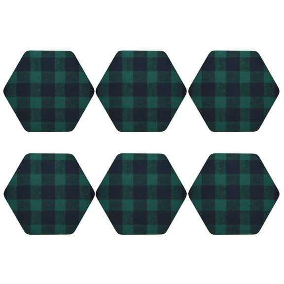 Black Watch Plaid Pattern Set of 6 Faux Leather 4 Inch Coasters Drinks Tabletop Home Dinning Hexagon