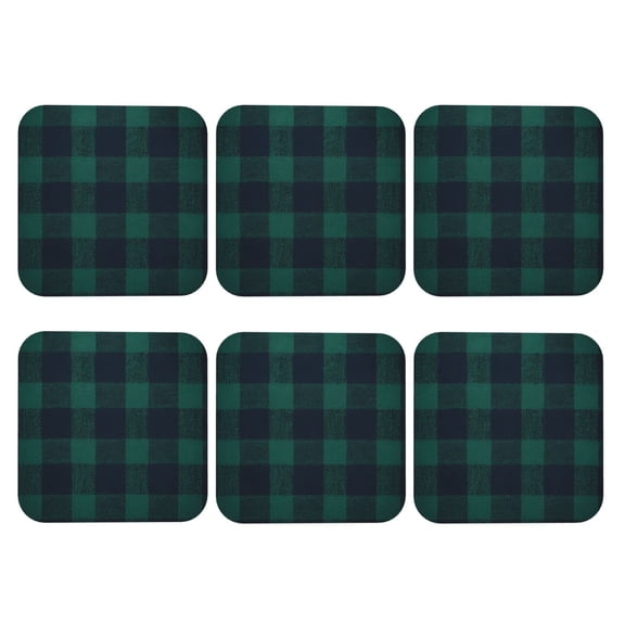 Black Watch Plaid Pattern Set of 6 Faux Leather 4 Inch Coasters Drinks Tabletop Home Dinning Square