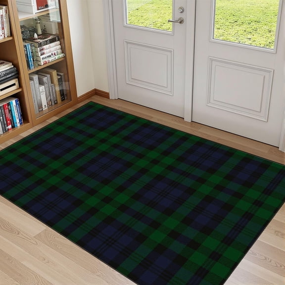Black Watch Tartan Plaid Area Rug, Scottish Pattern Carpet, Washable Non Slip Low Pile Soft Thin, Entryway Kitchen Bathroom Bedroom Home Decor Mat 5x8ft