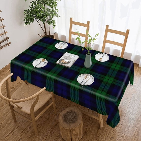 The Black Watch Tartan Plaid Rectangular Tablecloth 55"x70" with Lace Edge, Washable Durable Table Cover for Dining, Indoor Outdoor Home Restaurant Decor