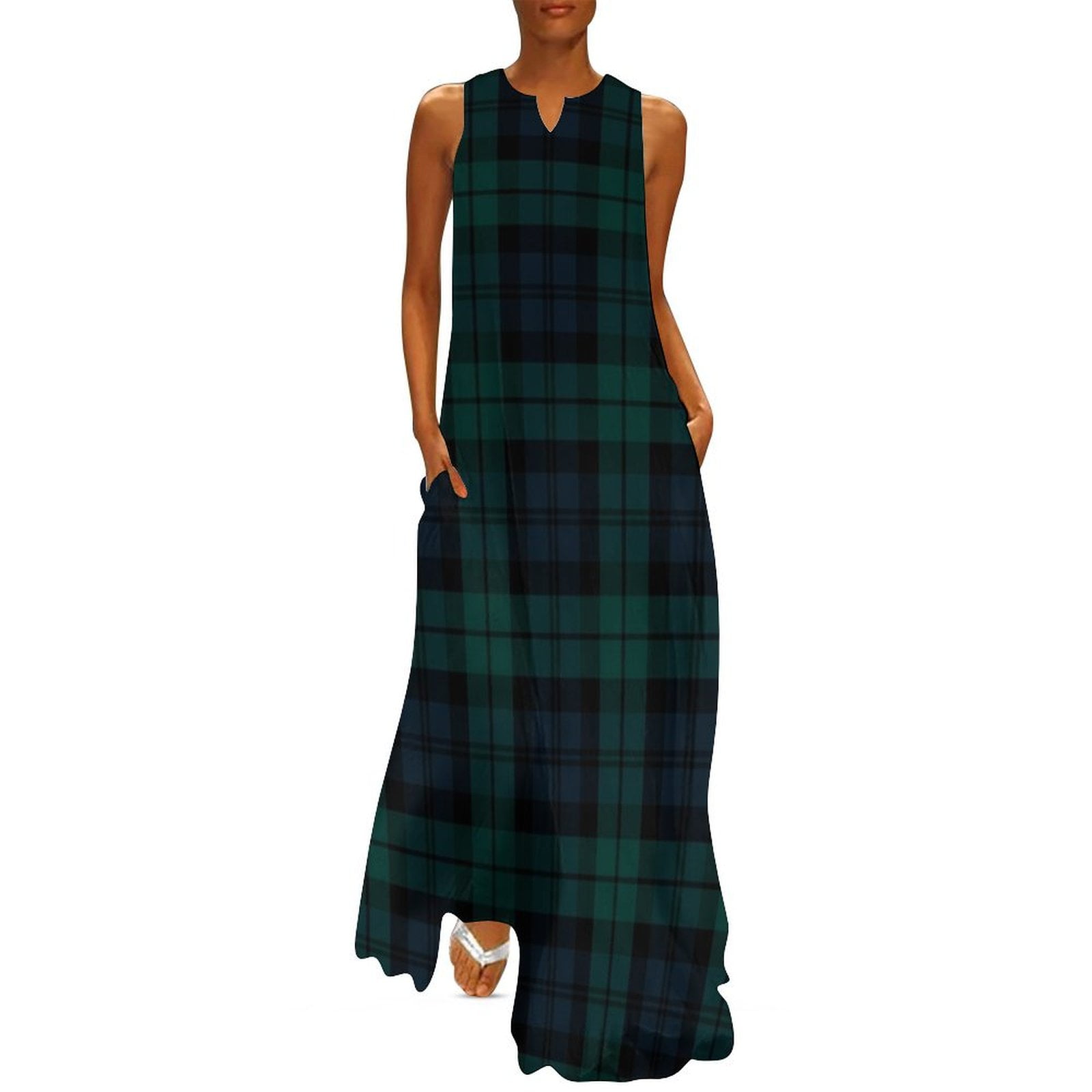 Blackwatch Plaid Long Sleeve Tunic Flare Dress