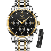 Black Watches for Men OLEVS Watch Men Black Face Luxury Watches for Men Gold and Silver Stainless Steel Men Watch Dress Waterproof Watch for Men