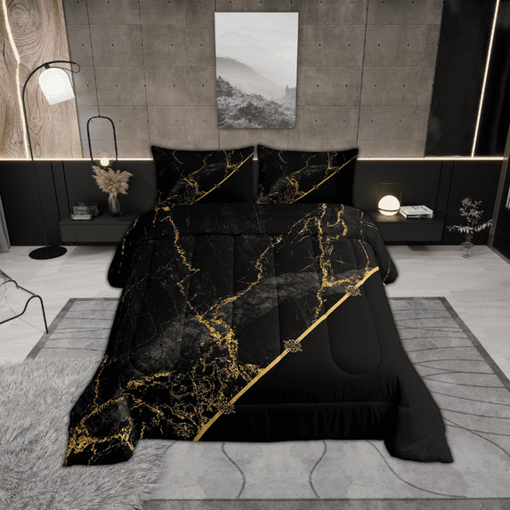 Black Watercolor Bedding Set Queen Dark Grey Tie Dye Comforter Set, Gold Sequin Glitter Metallic Down Comforter Abstract Marble Bedding Comforter Sets, Black Marbling Duvet Insert Breathable