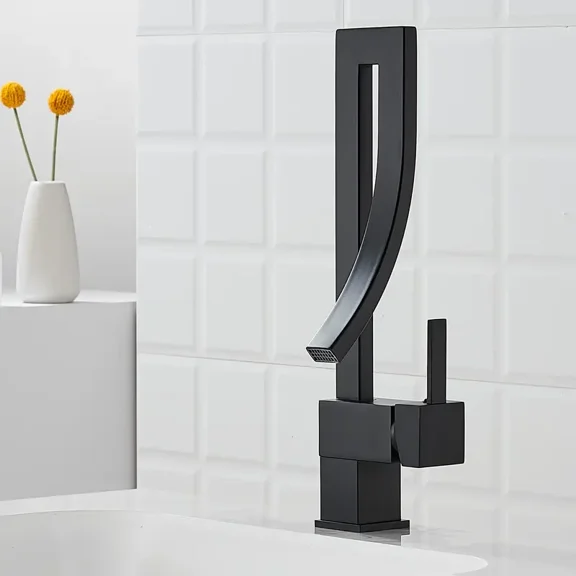 Black Waterfall Bathroom Basin Faucet Sink Vanity Mixer Taps 1Hole Single Handle