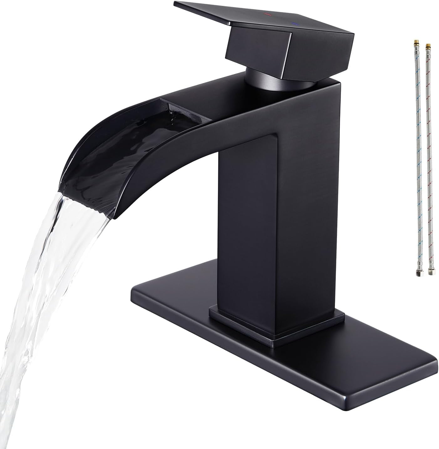 Black Waterfall Bathroom Faucet 1 Hole Single Handle,Wide Open Spout Waterfall Bathroom Faucet ...