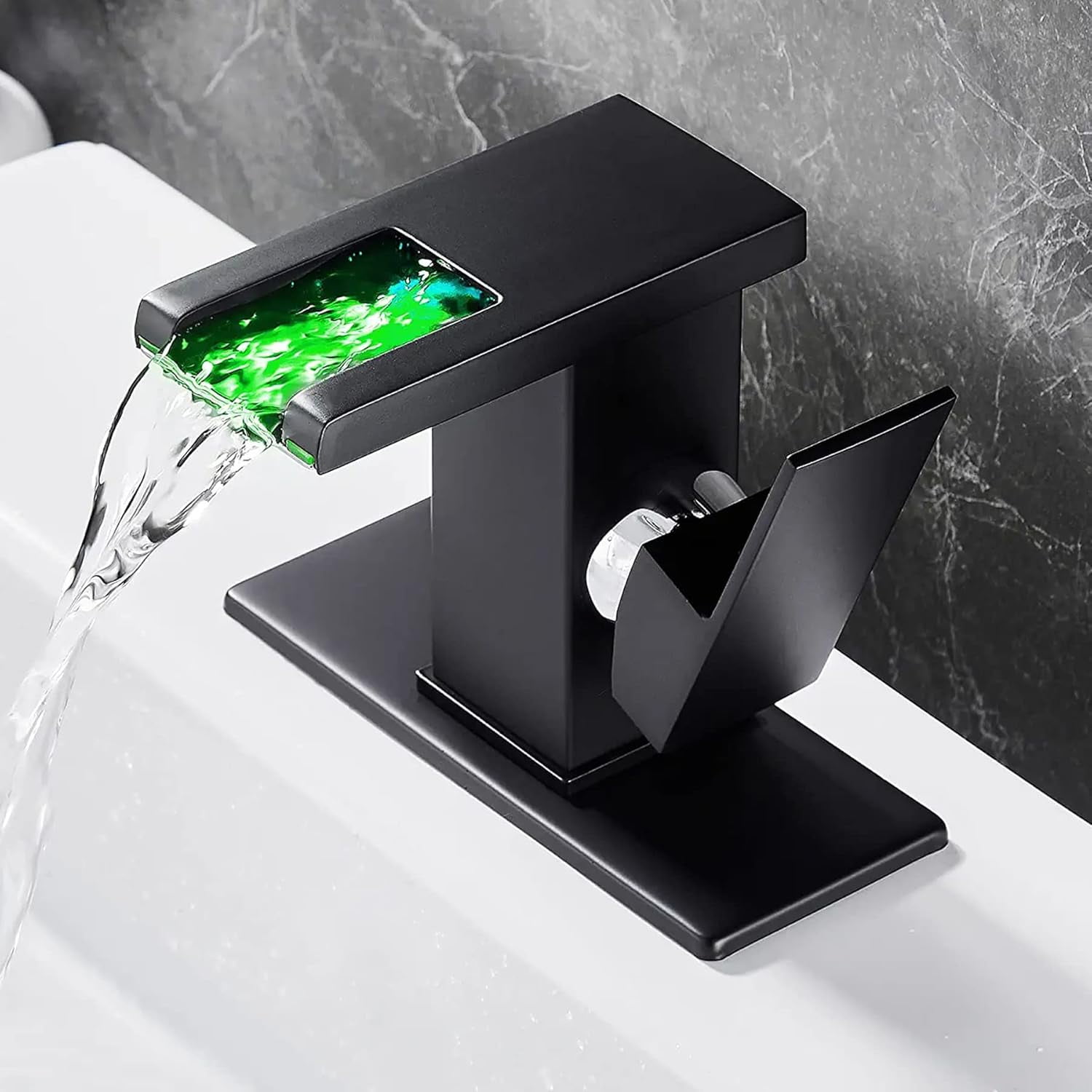 Black Waterfall Bathroom Faucet, LED Faucet Waterfall, Single Hole ...