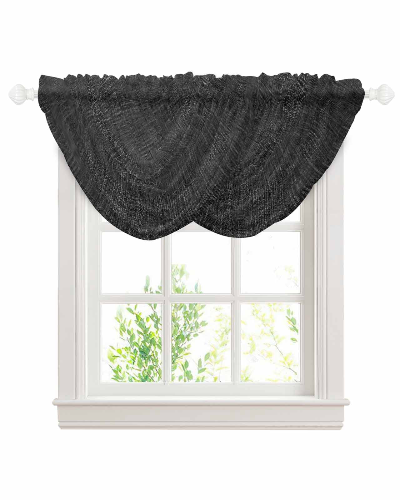 Black Waterfall Valances for Windows, Farmhouse Burlap Solid Black Color Modern Linen Texture Sheer Valance Curtains, Rod Pocket Elegant Swag Valances for Living Room Bedroom, 47.2"x38.5", 2 Panel