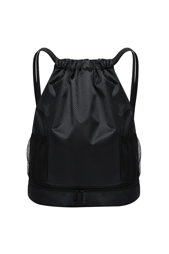 Black Waterproof Drawstring Backpack With Bottle Pocket Gym Sack, By Meiiso, Large Inventory!