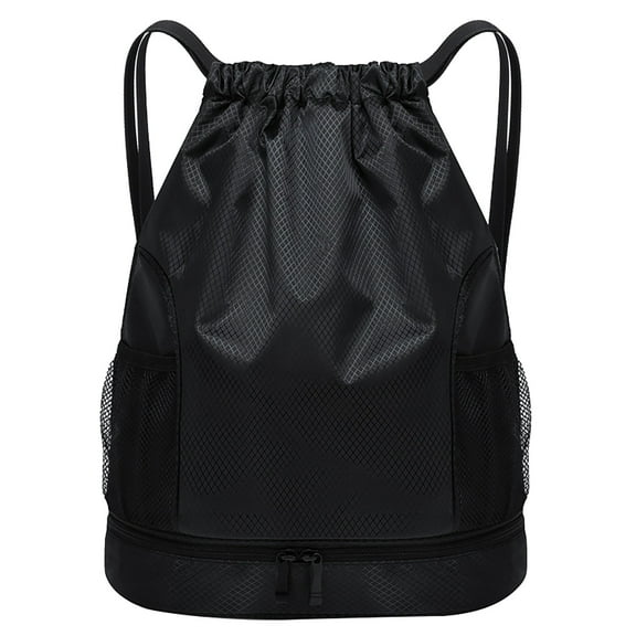 Black Waterproof Drawstring Backpack With Bottle Pocket Gym Sack, By Meiiso, Large Inventory!