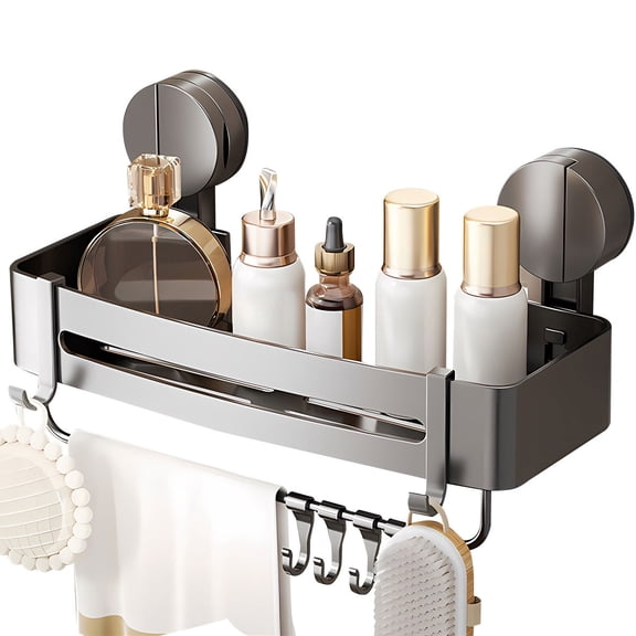 Black Waterproof Suction Cup Shower Caddy - Removable Organizer
