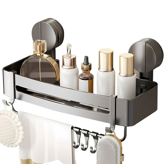 Black Waterproof Suction Cup Shower Caddy - Removable Organizer