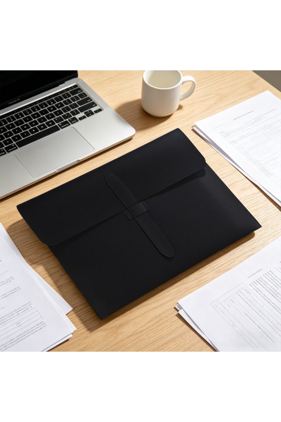 Black Waterproof Thickened Leather Folder, Business Briefcase for Class Materials, office Documents, Commute Use and Daily Organization
