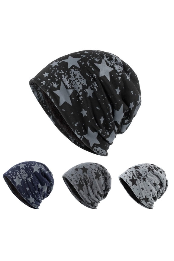 Black Waterproof Windproof Cuff Beani Polyester Warm Double Knit Cuff Beanie Cap One Size