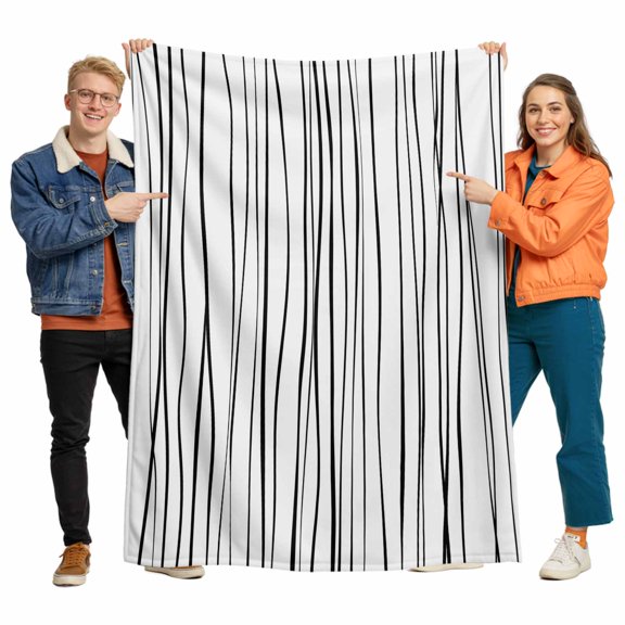 Black Wave Lines Flannel Blanket for Bed,Travel and Camping, Art Minimalist Abstract Texture Super Soft Cozy Blanket for All Seasons 50"x60"