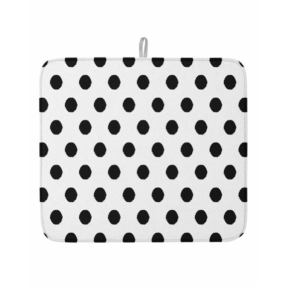 Black Wave Point Dish Drying Mats for Kitchen Counter,Absorbent Microfiber Dish Drainer Rack Mat Classic Geometric Art Drying Pad for Sinks,Utensils,Countertops,16x18in