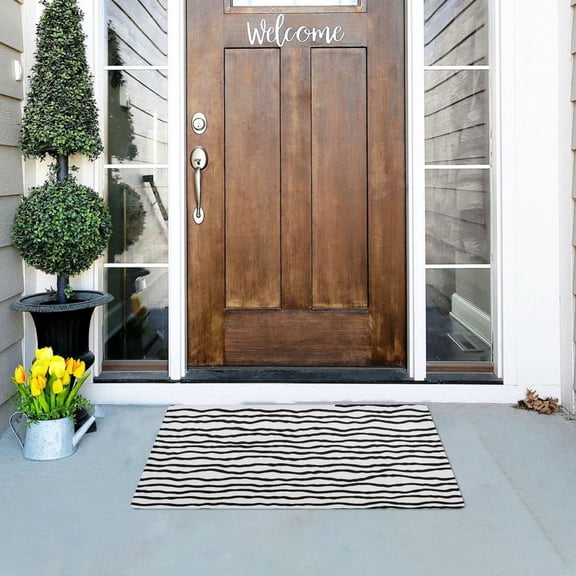 Black Wavy Lines Pattern Versatile Absorbent Door Mat, Non-Slip, Easy to Clean 32''x20''