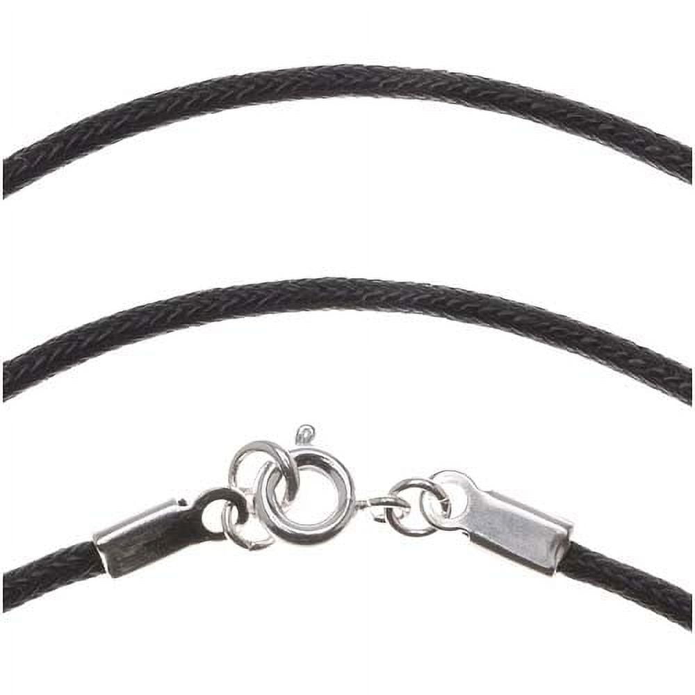 Black Waxed Cotton Necklace With Silver Plated Clasp 1.5mm / 16 Inches