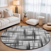 Black Weave Mesh 3' Round Rug for Bathroom Accent Bedside Corner, Modern Minimalist Abstract Washable Non Slip Circle Area Rug for Small Spaces for Living Room